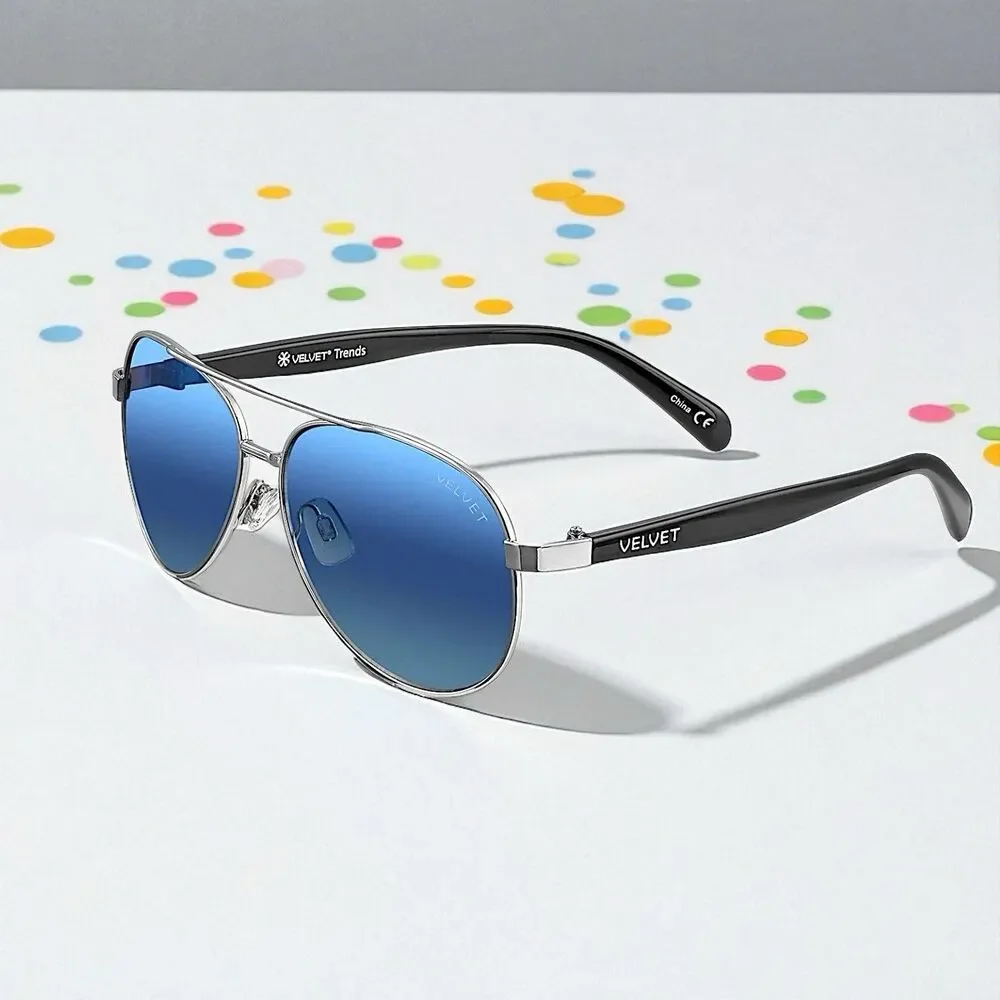 Velvet Eyewear Bonnie Aviator Sunglasses in Silver Flash w/microfiber pouch